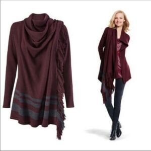 CAbi Port Fringe Wrap Eggplant Wrap Sweater #3002